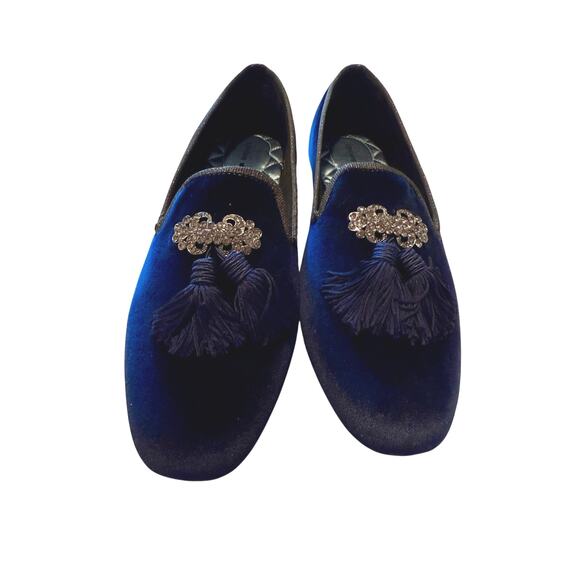 Birdies Sz 10 Midnight Blue Velvet Jewel Box Collection Tassel Comfort Loafers - Picture 3 of 7